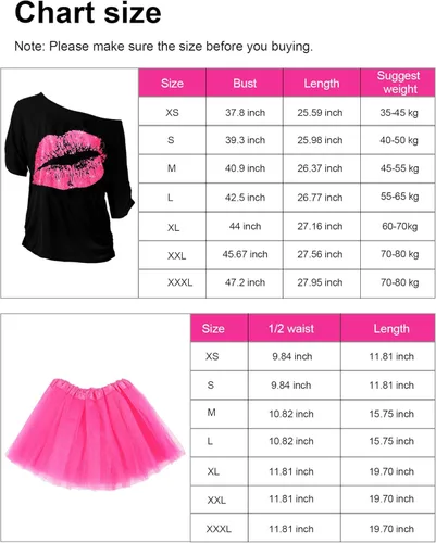 Vista 2 de Blulu 80s Costume Accessories Set T-Shirt Tutu Headband Earring Necklace Leg Warmers