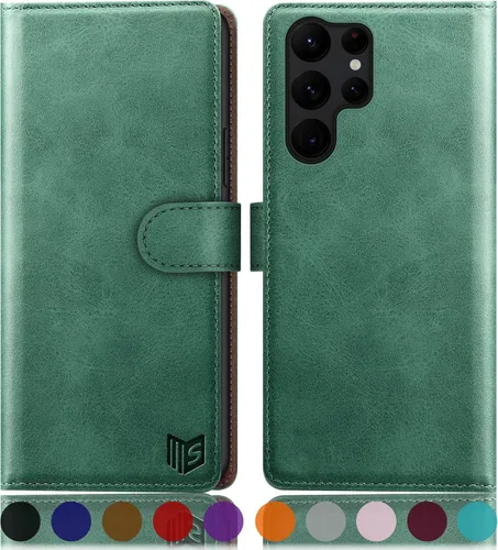 Vista 9 de SUANPOT - Funda tipo cartera para Samsung Galaxy S23 Ultra con bloqueo RFID, soporte para tarjetas de crédito, funda protectora de PU Leather