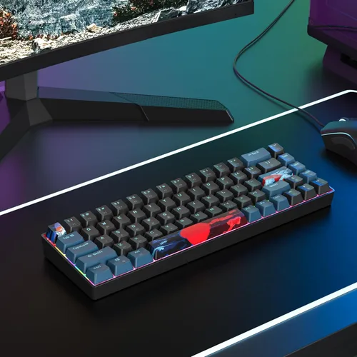 Vista 7 de Teclado mecánico 60% para juegos, 68 teclas, retroiluminación arcoíris, mini teclado compacto con cable con interruptor rojo para Windows Laptop