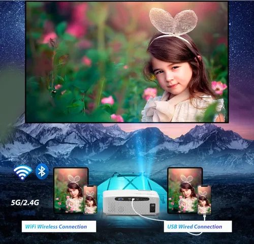 Vista 7 de Proyector Bluetooth WiFi Native 1080P 19000 lúmenes 5G, proyector de película para exteriores de 600 ANSI compatible con 4K, 5G2.4G WiFi y Bluetooth