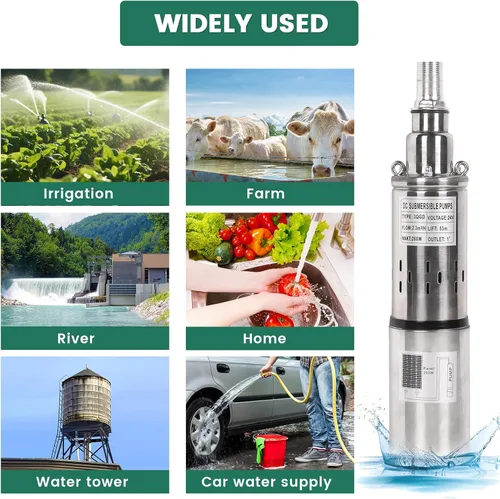 Vista 7 de Bomba sumergible solar de pozo profundo de 24 V, flujo de 10 GPM, cabezal de 173 pies, salida de 1 pulgada, bomba de tornillo de acero inoxidable