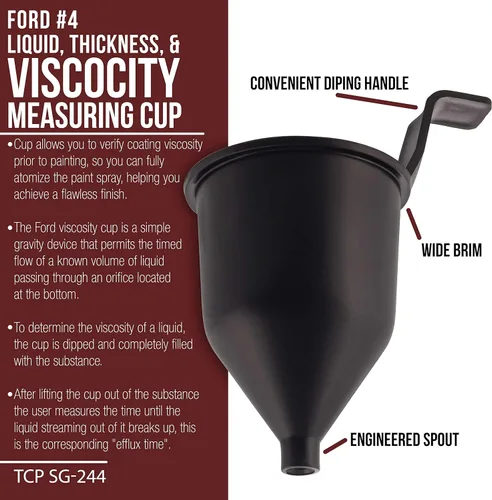 Vista 2 de TCP Global Brand SG244 Liquid Thickness & Viscosity Measuring Cup Ford # 4 Four, Viscosimeter to Measure Paint