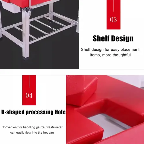 Vista 5 de Cama de masaje de elevación ajustable en altura, mesa de examen profesional para salón de belleza, spa, mesa facial con placa de soporte curvada