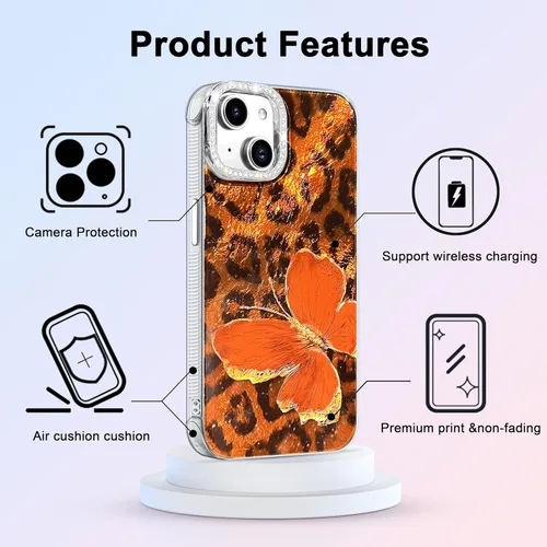 Vista 545 de I-MGAE-IN-AR - Funda diseñada para iPhone 12 y 12 Pro, diseño de mariposa plateada brillante, funda protectora de poliuretano termoplástico, suave