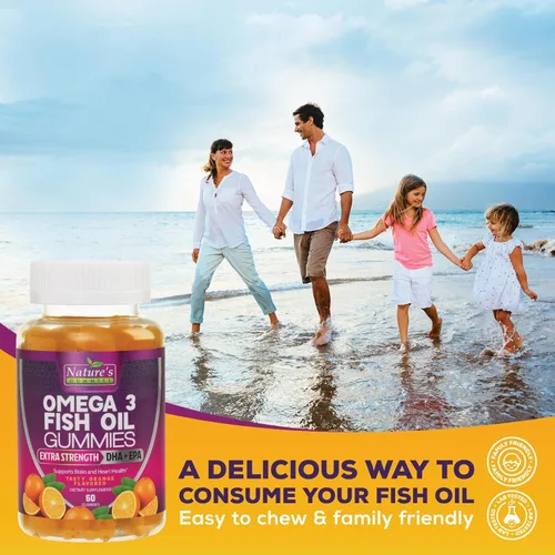 Vista 6 de Gomitas de aceite de pescado Omega 3, suplemento de gomitas Omega 3 saludables para el corazón con alta absorción DHA y EPA, apoyo extra fuerte