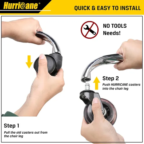 Vista 4 de HURRICANE Ruedas para silla de oficina, rueda de goma de repuesto, ruedas de alta resistencia, ruedas para silla Rollerblade, juego de 5
