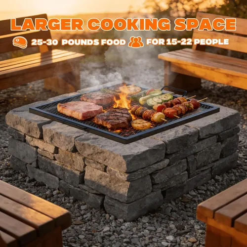 Vista 3 de onlyfire X-Marks Parrilla Cuadrada para Fogata, Parrilla Cuadrada para Cocinar al Aire Libre, Rejilla de Acero Extra Resistente para Fogata BBQ