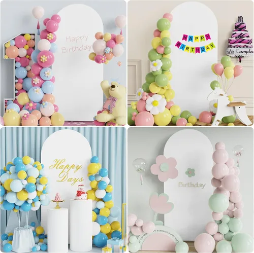 Vista 5 de Wokceer Cubierta de telón de fondo de arco de boda de 5 pies de elastano, ajustada, color blanco, cubierta de arco de boda con parte superior