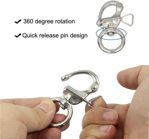 Vista 4 de Grilletes giratorios de acero inoxidable 316 con pasador de liberación rápida para barco, correa de perro, pulsera, cámara de 5
