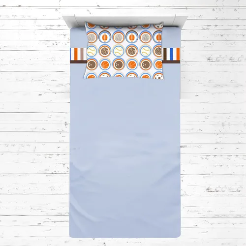 Bacati - El juego de sábanas Mod Sports Blue de 3 piezas incluye sábana bajera, sábana encimera y funda de almohada para cama infantil estándar de