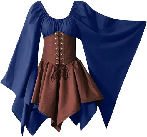 Vestido gótico para mujer, vestido retro renacentista, vestido de línea A, disfraces con corsé, vestido gótico largo