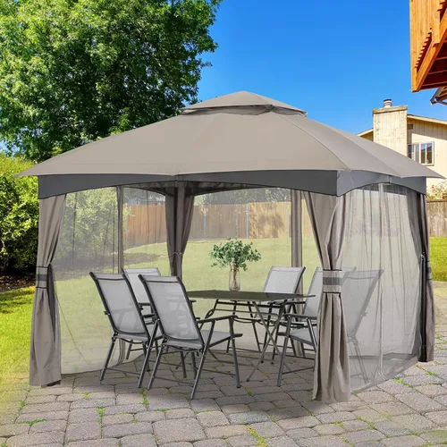 Vista 7 de MASTERCANOPY Gazebo de patio al aire libre para jardín con paredes de red y granja de acero mejoradas (10 x 12 pulgadas, gris)