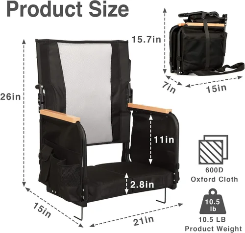 Vista 2 de behairity Asientos extra anchos para estadio con soporte para la espalda, sillas de grada con respaldo alto y cojín, asiento de grada plegable