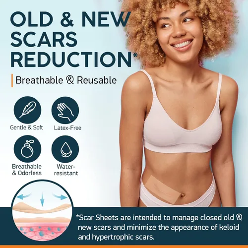 Vista 2 de Nuvadermis Paquete de hojas y cinta para cicatrices - Suministro para 60 días para un tratamiento integral de cicatrices