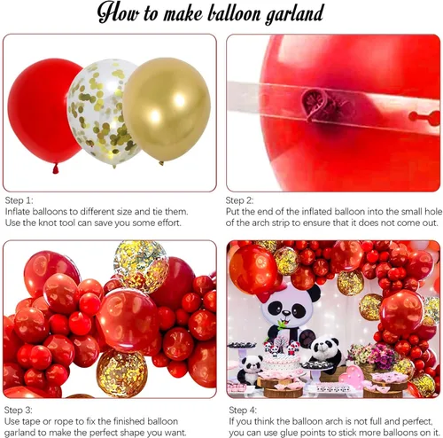 Vista 3 de Kit de guirnalda de globos de oro rojo de 155 piezas para graduación, boda, cumpleaños, baby shower, decoración de fiesta