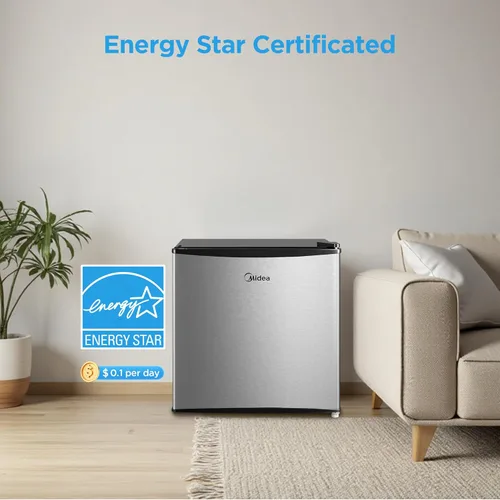 Vista 3 de Midea MERM17B0ASL 1.7 pies cúbicos Mini refrigerador, refrigerador compacto con termostato ajustable, puerta reversible, bajo nivel de ruido