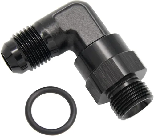 Vista 25 de Adaptador de riel de bomba de combustible macho de aluminio de radio de alto flujo 45 grados 6AN macho a 4AN macho con junta tórica AN4 ORB, negro