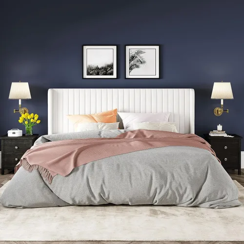 Vista 65 de Allewie Marco de cama de terciopelo tamaño Queen, cabecera capitonada con canal vertical, plataforma tapizada, listones de madera fuertes, no Blanco