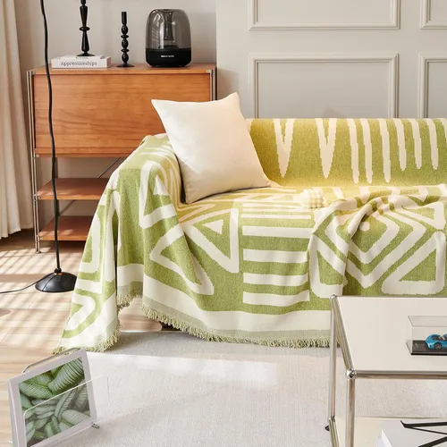 Vista 18 de VClife Funda bohemia de felpilla para sofá, apta para mascotas, gruesa, beige, crema, blanco, a cuadros, triangular, con borlas, agradable a