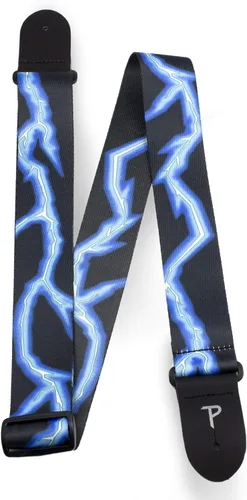 Vista 2 de Perri's Leathers Ltd. - Correa de guitarra - Poliéster - Ajustable - Para guitarras acústicas/de bajo/eléctricas - Hecho en Canadá (BLUE LIGHTNING)