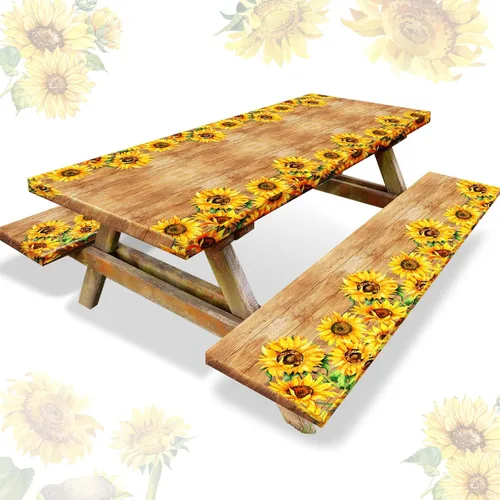 Vista 14 de Boao 3 manteles de vinilo para mesa de picnic con funda de banco de 6 pies, 30 x 72 pulgadas, impermeable, ajustable, con parte trasera de franela