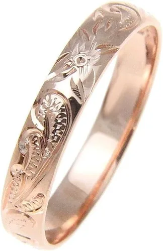 Arthur's Jewelry Anillo de plata de ley 925 chapado en oro rosa rosa de 0.157 in con desplazamiento hawaiano grabado a mano, tamaño 1 a 12