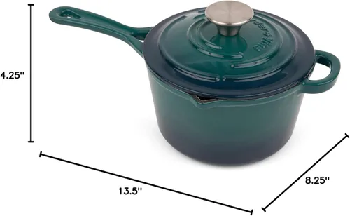 Vista 10 de Larder & Vine Cacerola de hierro fundido esmaltado Cacerola de 2.2 cuartos de galón con tapa Cacerola con boquillas de vertido Olla de hierro