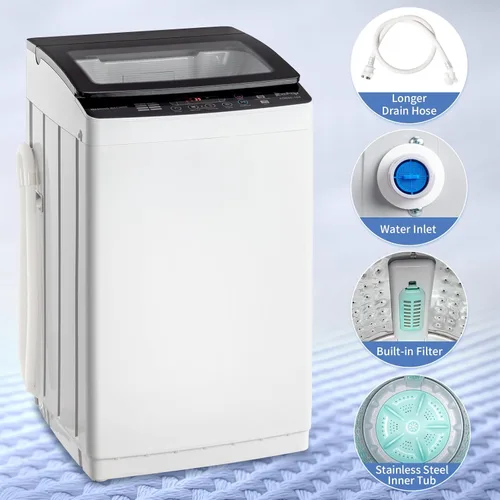 Vista 2 de Winado Lavadora Completamente Automática, Tapa de Vidrio Templado de 30 Libras Lavado Portátil con Bomba de Drenaje, 8 Programas de Lavado 5 Niveles