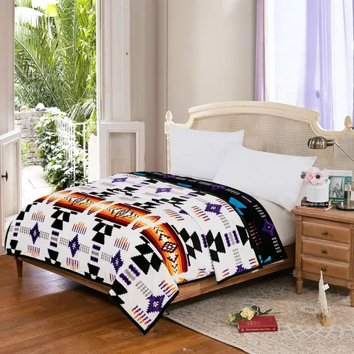 Vista 7 de Southwest Design (estampado navajo) - Manta reversible súper suave tamaño King (borgoña)