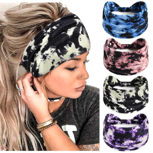 Vista 22 de FULZTEY Diademas Boho para mujer, diademas elásticas vintage con estampado de tela, banda de pelo anudada ancha, bandas de pelo suaves de algodón