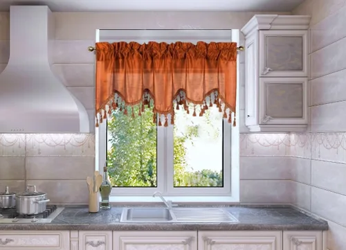 Vista 6 de Cenefa de cortina de ventana de cascada de seda sintética sólida con flecos de 55 x 18 pulgadas, ondulado (1, negro)
