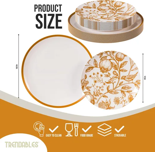 Vista 2 de Trendables Juego de 40 platos desechables de plástico para 20 invitados, platos de postre de 20 x 8 pulgadas y platos de plástico desechables de 20