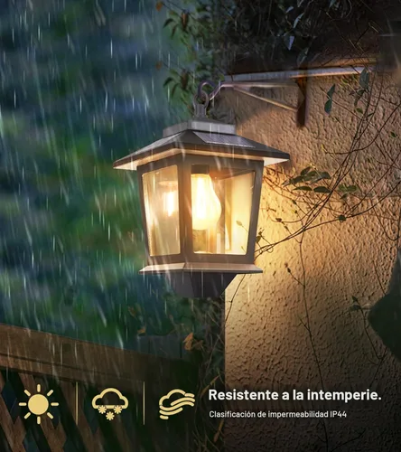 Vista 4 de PASAMIC Paquete de 2 faroles solares de pared con bombilla reemplazable, luces colgantes al aire libre con 4 paneles solares, aplique de pared LED