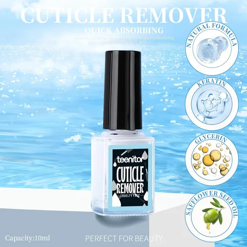Vista 3 de Teenitor Kit removedor de cutículas, kit de cuidado de uñas con removedor de cutículas, aceite de lima de uñas, pulidor de cutículas, empujador