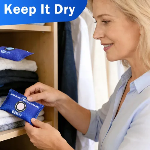 Vista 8 de FURWEY Paquete de 2 desecantes recargables, 3.53 oz cada uno, color azul, bolsas deshumidificadoras de gel de sílice que indican