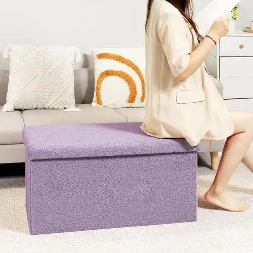 Vista 92 de PINPLUS Otomanas otomanas de almacenamiento con forma cuadrada con reposapiés de almacenamiento para sala de estar, asiento otomano Boucle para Gris