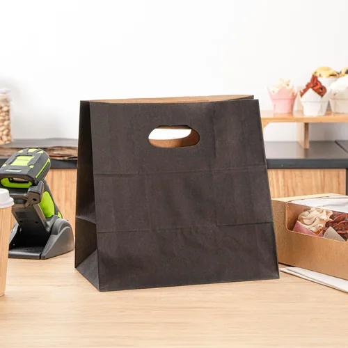 Vista 7 de Bag Tek Rectangle Paper Take Out Bag - with Handles - 11" x 7" x 11" - 100 count box