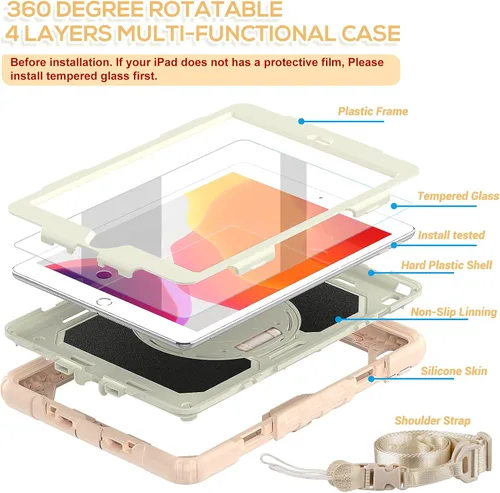 Vista 4 de BLOSOMEET Bonita funda para iPad de 9ª generación 2021 de 10.2 pulgadas con protector de pantalla de vidrio templado y soporte para bolígrafo, funda