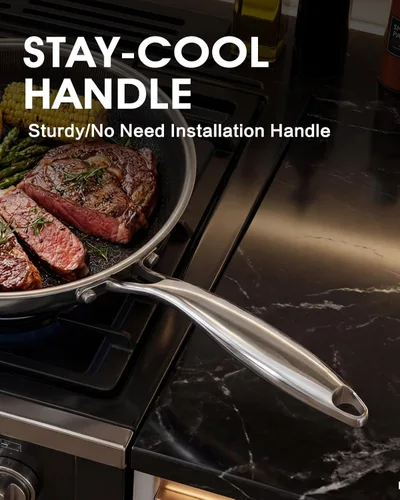 Vista 5 de Sartén antiadherente de 8 pulgadas con tapa, sartén híbrida antiadherente de acero inoxidable con mango de enfriamiento permanente, sin PFOA,