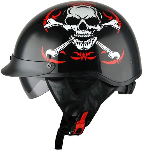 Vista 14 de 1Storm Casco de media cara para motocicleta, ciclomotores, scooter, piloto con visera ahumada interior retráctil