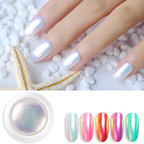Vista 7 de Barniz, espejo mágico efecto neón polvo brillante perla uñas brillo uñas arte decoraciones