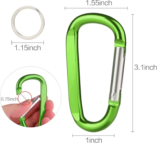 Vista 2 de Clip tipo mosquetón (6 unidades), mosquetón grande de aluminio con forma de anillo en D de 3 pulgadas, con 6 ganchos de llavero (Negro)