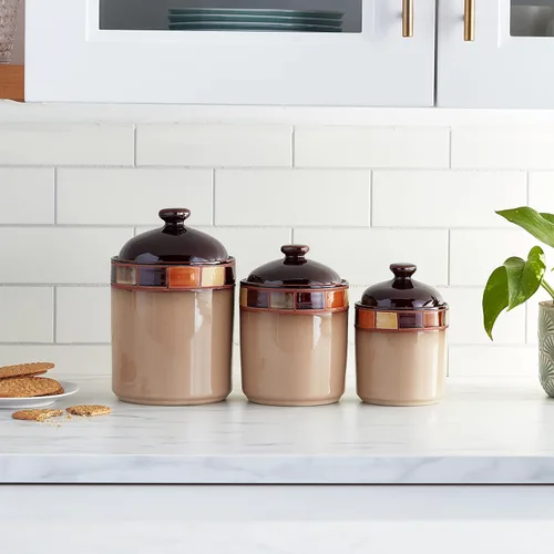 Vista 5 de Gibson Casa Estebana 3-piece Canister Set, Beige and Brown