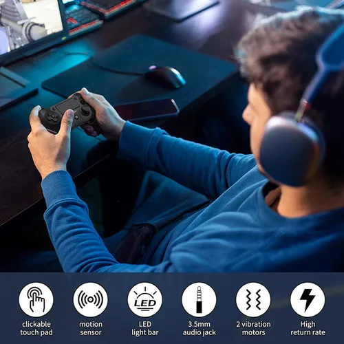 Vista 6 de Wireless Controller Compatible with PS4/Pro/Slim, Black ps4 controller with Dual Vibration, 1000mAh Battery, 6-Axis Motion Sensor, Built-in Speaker