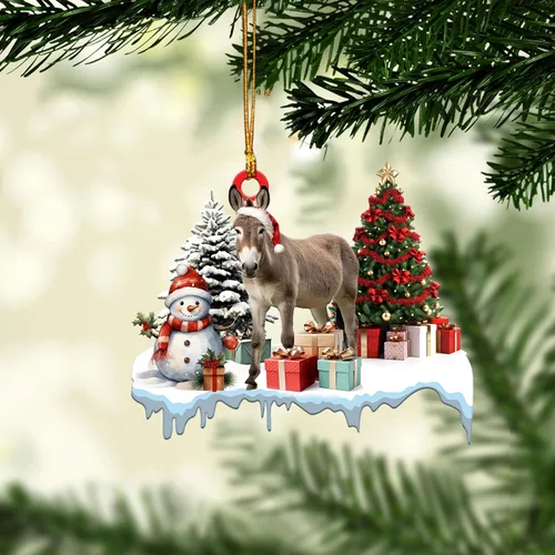 Vista 8 de Talataca Burro con sombrero de Navidad con corona de burro 2D plano para espejo retrovisor de automóvil, accesorios para el árbol de Navidad, adorno