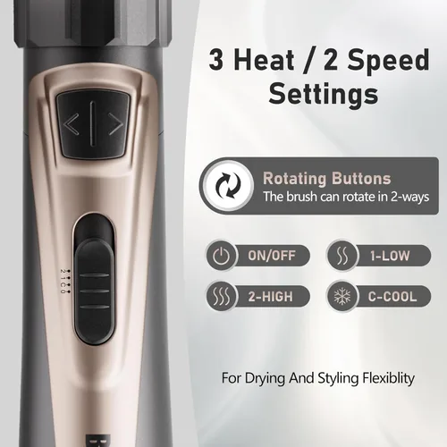 Vista 3 de Beautimeter Cepillo secador de pelo, cepillo de secado giratorio para golpes suaves, cepillo giratorio 3 en 1 para varios estilos de cabello