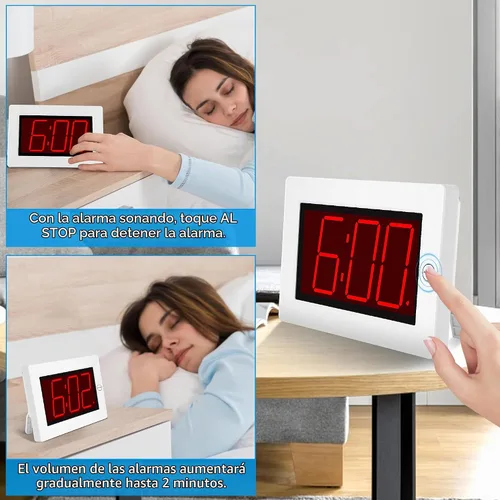 Vista 6 de KWANWA Reloj Despertador, Reloj de Pared, Reloj Digital, Pantalla LED de 3 Pulgadas, Funciona con Pilas, Brillo Ajustable, Modo Nocturno Automático