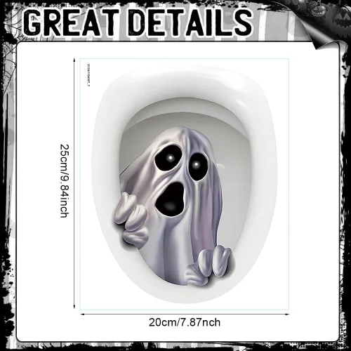 Vista 5 de Spooky 3D asiento de inodoro se adhiere a la decoración de Halloween, fantasma que se levanta del inodoro, decoración reutilizable impermeable