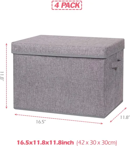 Vista 2 de 4 Pack Large Foldable Storage Box with Lids Fabric Storage Cube Organizer Cloth Containers Bins Baskets for Closet Clothes Clothing Bed Room