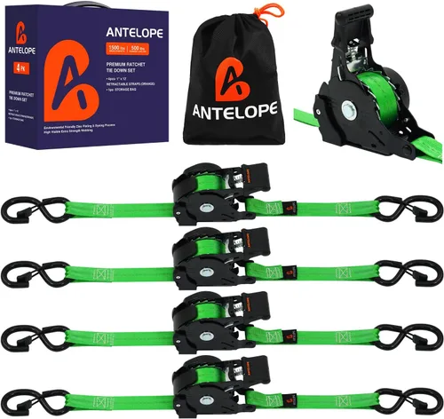 Vista 12 de Correas de trinquete retráctiles (2 unidades) – Correas de amarre de trinquete automaitc de 1 pulgada x 12 pies con bucles suaves, correa